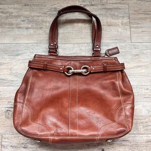 Coach Hampton Leather Carryall Brown Shoulder Bag Classic Buckle Tote Vintage